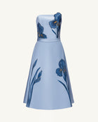 Iris Embroidered Strapless A-Line Midi Dress - Dusty Blue