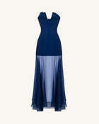 Iris Embroidered Plunge Sheer Overlay Maxi Dress - Navy Blue