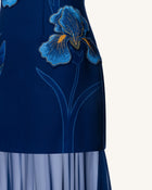 Iris Embroidered Plunge Sheer Overlay Maxi Dress - Navy Blue