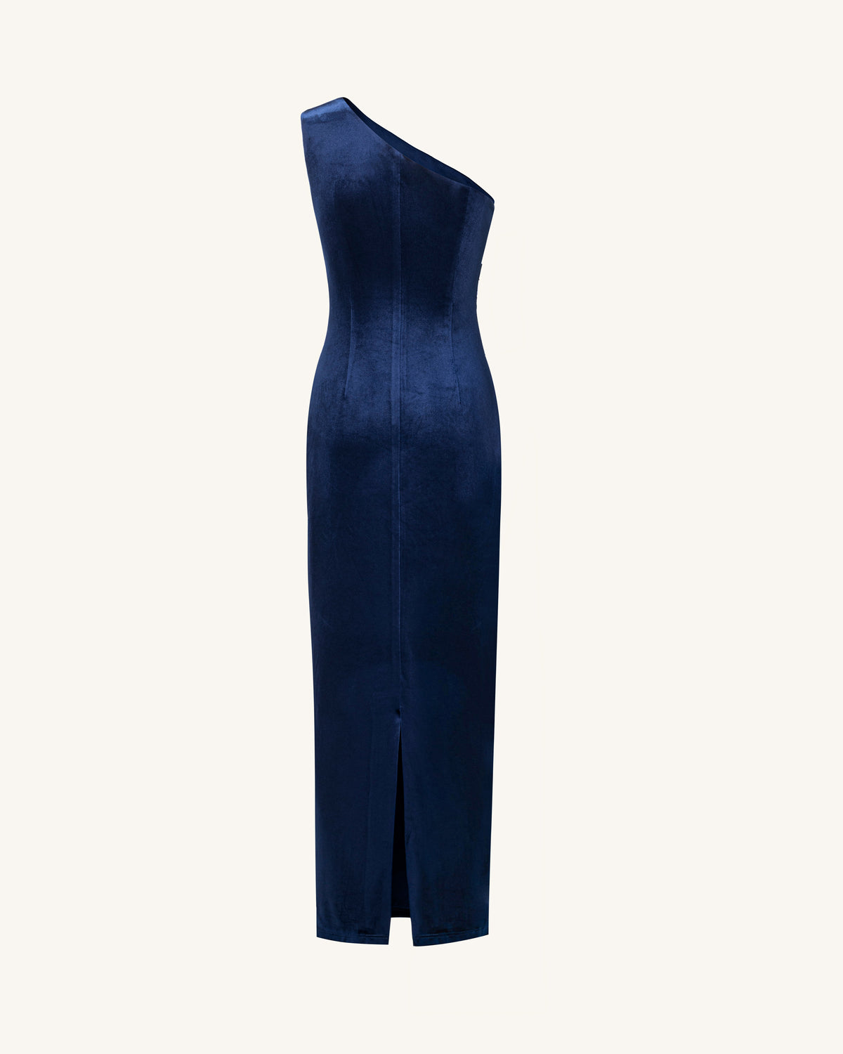 Iris Embroidered Velvet One Shoulder Maxi Dress - Navy Blue