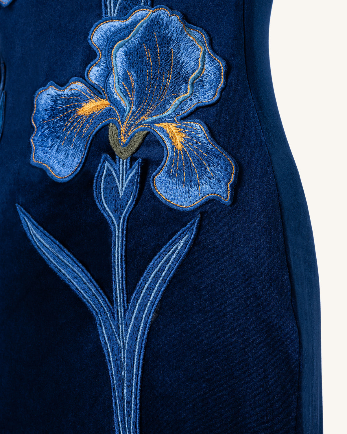Iris Embroidered Velvet One Shoulder Maxi Dress - Navy Blue