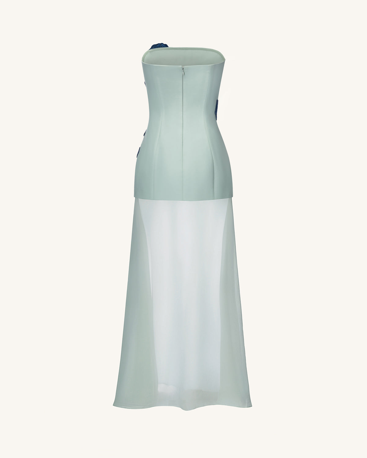 Iris Embroidered Strapless Sheer Overlay Maxi Dress - Sage Green