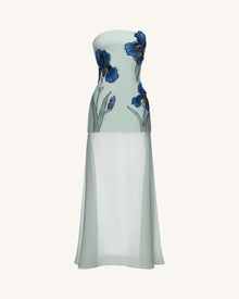 Iris Embroidered Strapless Sheer Overlay Maxi Dress - Sage Green