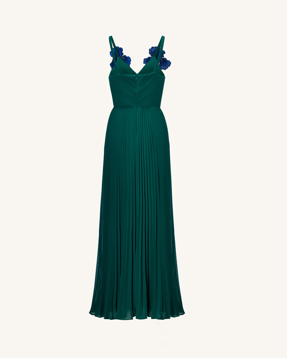 Iris Embroidered Pleated V-Neck Maxi Dress - Emerald Green