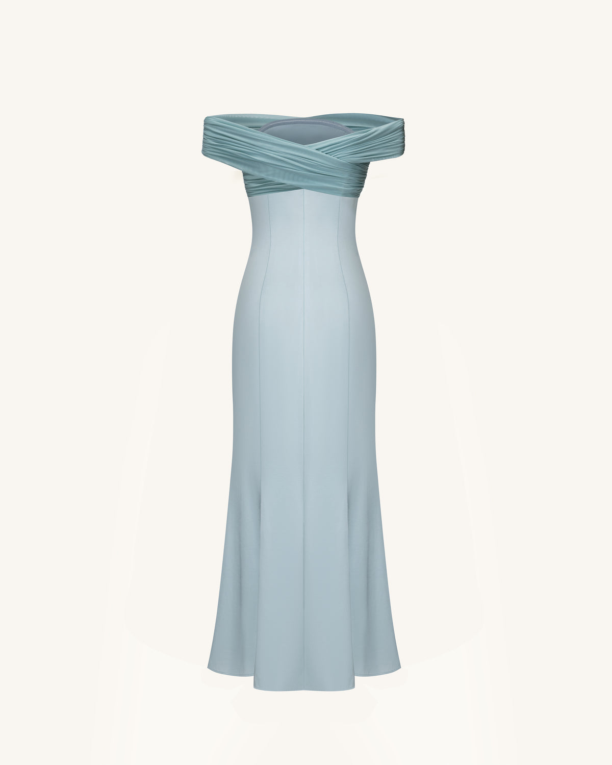 Pleated Cross-Halter Satin Maxi Dress - Dusty Blue