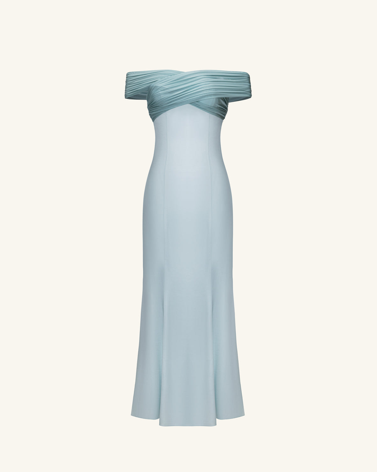 Pleated Cross-Halter Satin Maxi Dress - Dusty Blue