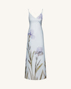 Iris Motif Satin Slip Gown - Light Blue