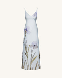 Iris Motif Satin Slip Gown - Light Blue