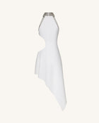 Jeweled Floral Cutout High Neck Dress - White