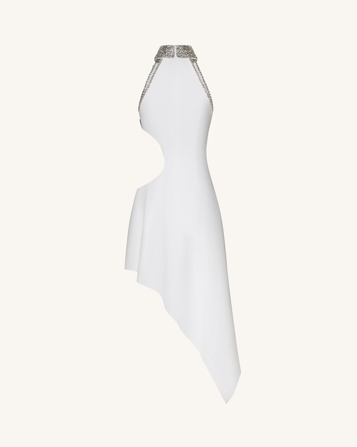 Jeweled Floral Cutout High Neck Dress - White
