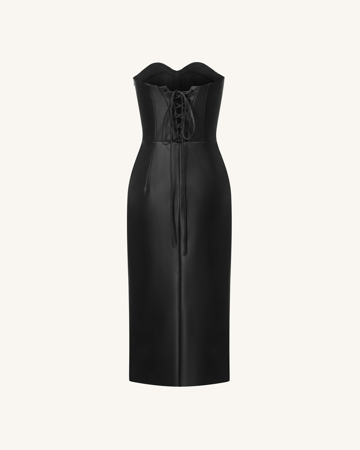 Iris Floral-Print Strapless Corset Leather Midi Dress - Black