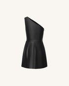 Iris Floral-Print One-Shoulder Leather Mini Dress - Black