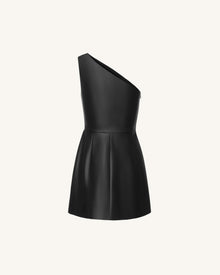 Iris Floral-Print One-Shoulder Leather Mini Dress - Black