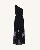 Floral One Shoulder Maxi Dress - Black