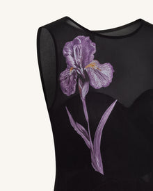 Sheer Floral Print Paneled Maxi Dress - Black