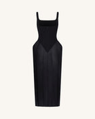 Square Neck Pannier Midi Dress - Black