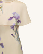 Iris Print Cape Overlay Mini Dress - Soft Yellow