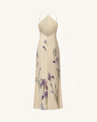 Iris Print Cross-Halter Open-Back Maxi Dress - Yellow