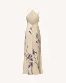 Iris Print Cross-Halter Open-Back Maxi Dress - Yellow