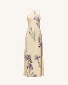 Iris Print Cross-Halter Open-Back Maxi Dress - Yellow