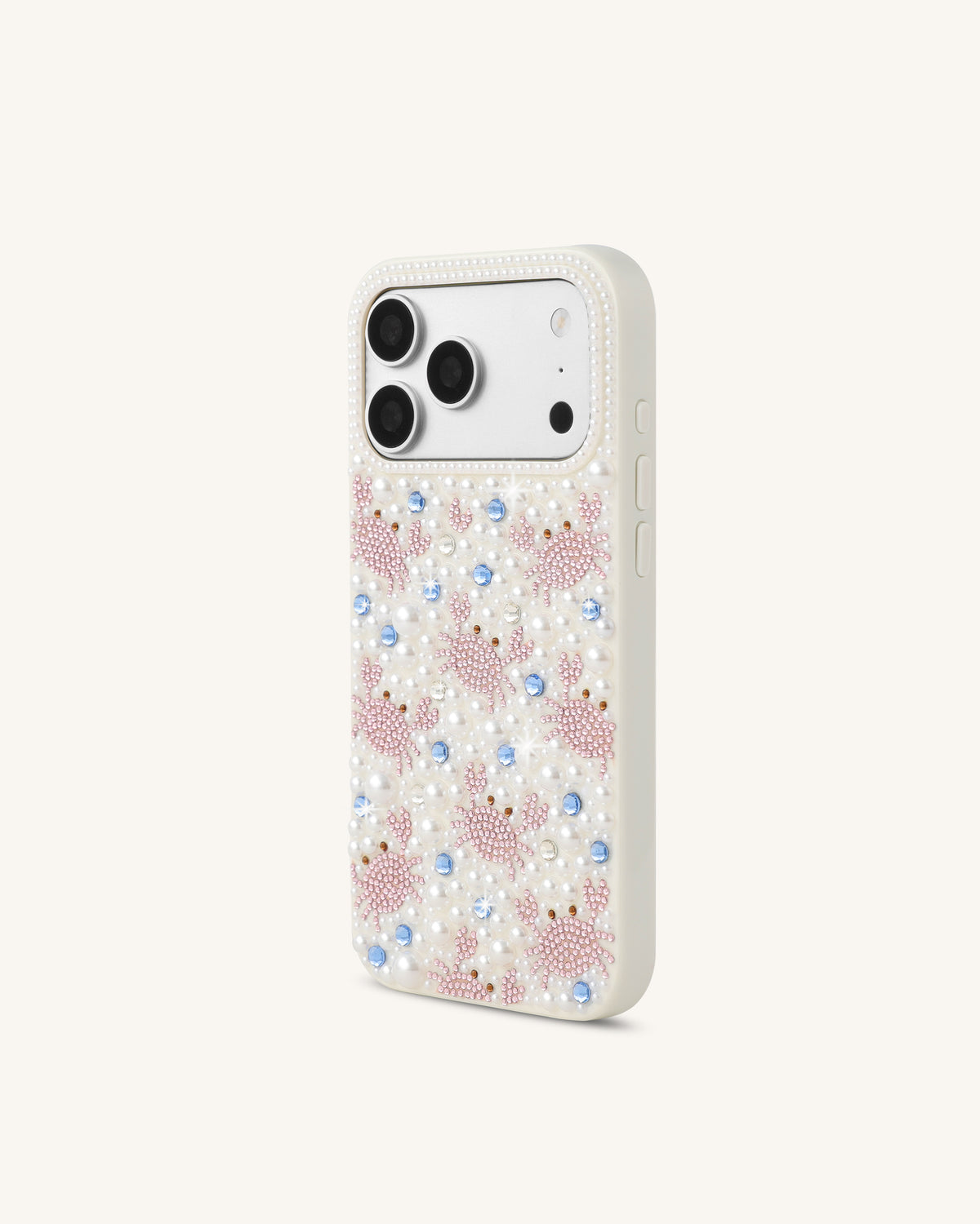 Crab Pattern Faux Pearl Phone Case - White