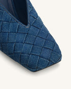 Ellie Woven Square-Toe Mule Heels - Denim Blue