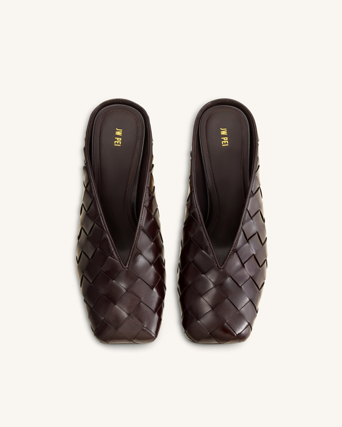 Ellie Woven Square-Toe Mule Heels - Dark Brown