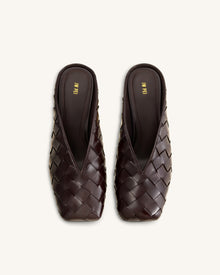 Ellie Woven Square-Toe Mule Heels - Dark Brown