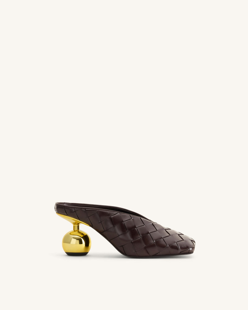 Ellie Woven Square-Toe Mule Heels - Dark Brown