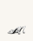 Hannah Metallic Faux Leather Mule Heels - Silver