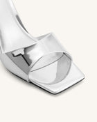 Hannah Metallic Faux Leather Mule Heels - Silver