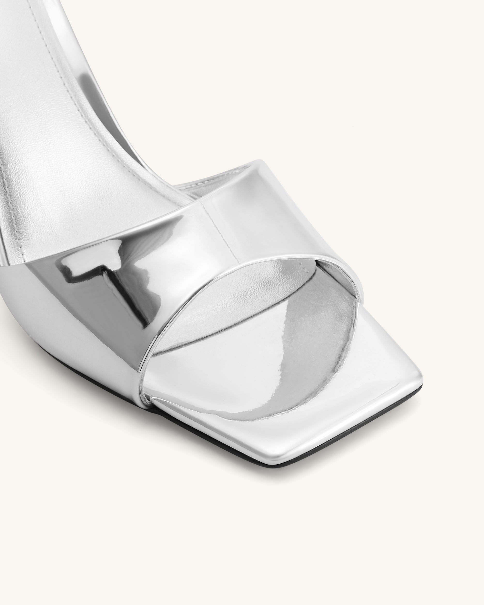 Hannah Metallic Faux Leather Mule Heels - Silver