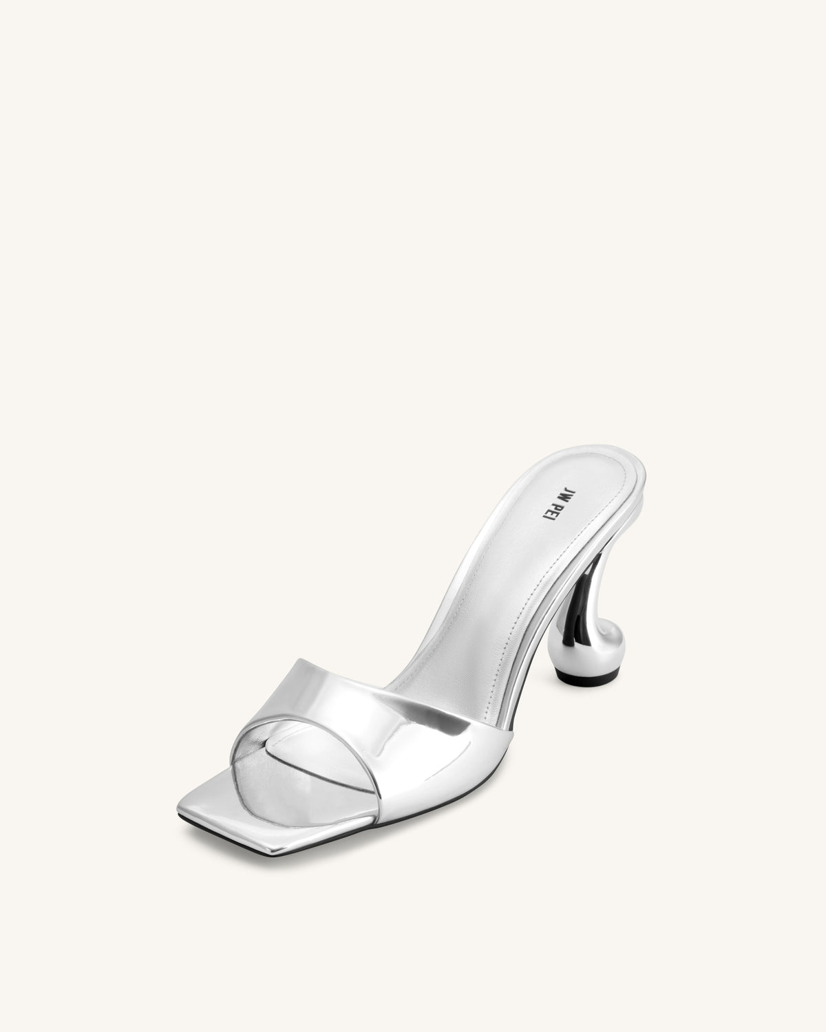 Hannah Metallic Faux Leather Mule Heels - Silver