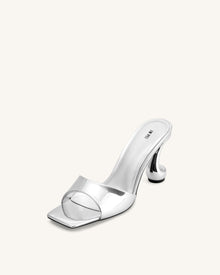 Hannah Metallic Faux Leather Mule Heels - Silver