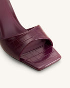 Hannah Croc-Embossed Heel Mules - Burgundy