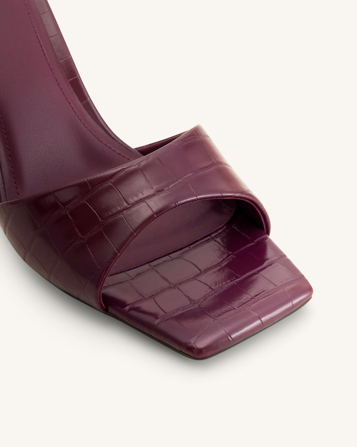 Hannah Croc-Embossed Heel Mules - Burgundy