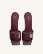 Hannah Croc-Embossed Heel Mules - Burgundy