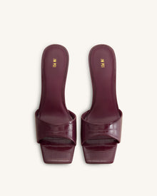 Hannah Croc-Embossed Heel Mules - Burgundy
