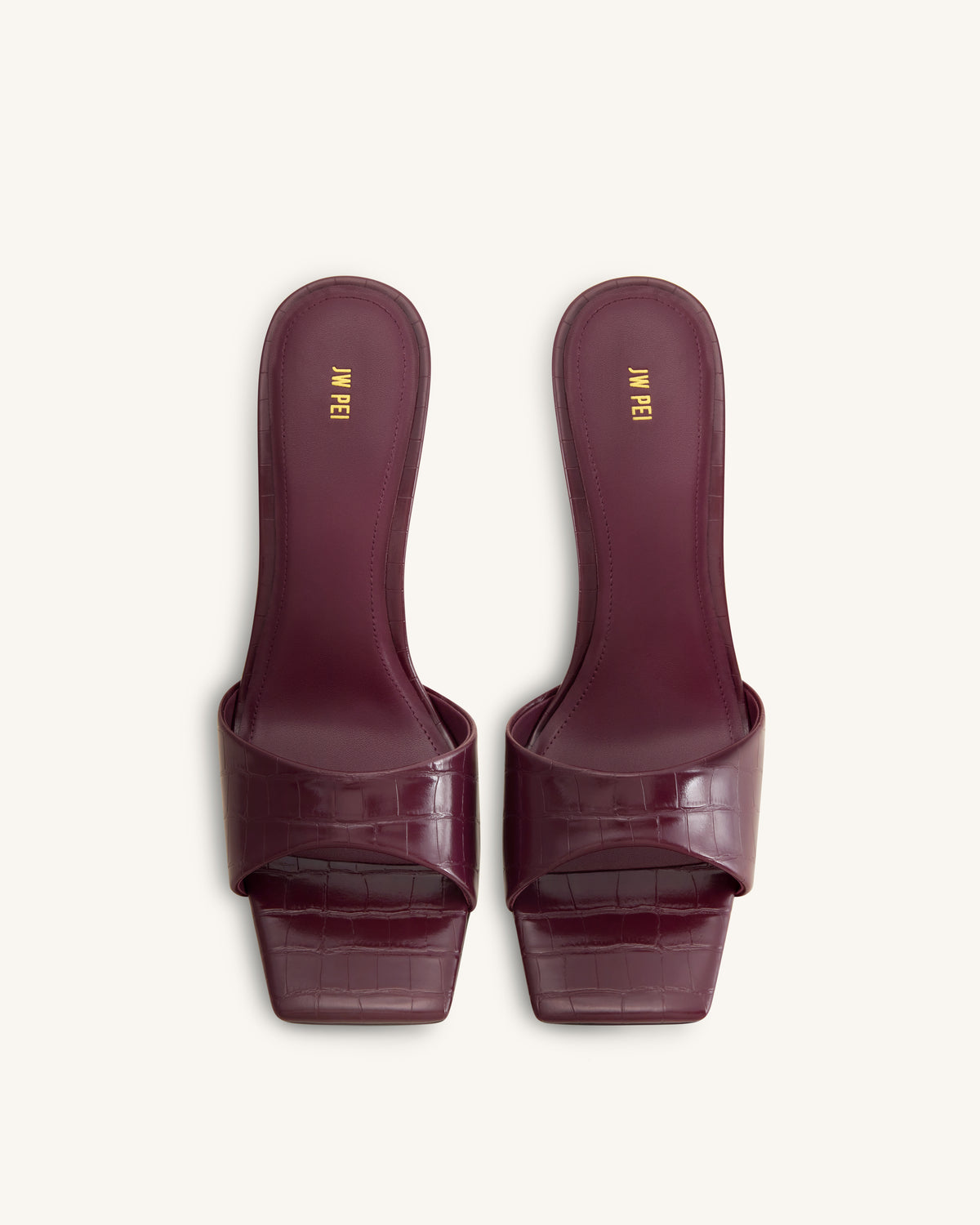 Hannah Croc-Embossed Heel Mules - Burgundy