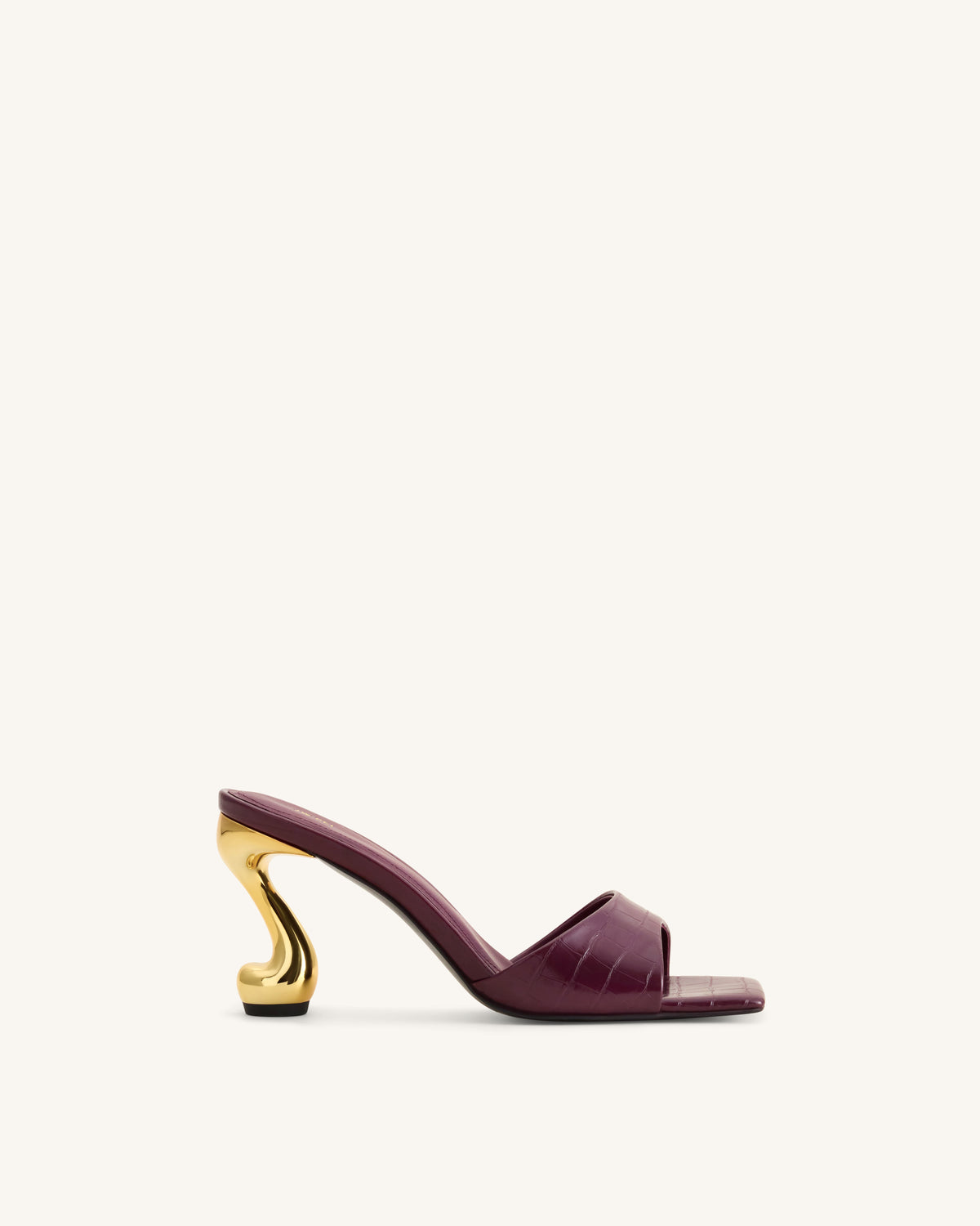 Hannah Croc-Embossed Heel Mules - Burgundy