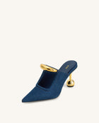 Sofia Metal Accent Sphere Heel Mules - Denim Blue