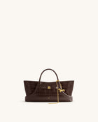 Maeve Dachshund Metal Charm Tote Bag - Dark Brown Croc
