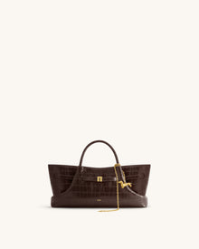 Maeve Dachshund Metal Charm Tote Bag - Dark Brown Croc