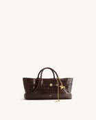 Maeve Dachshund Metal Charm Tote Bag - Dark Brown Croc