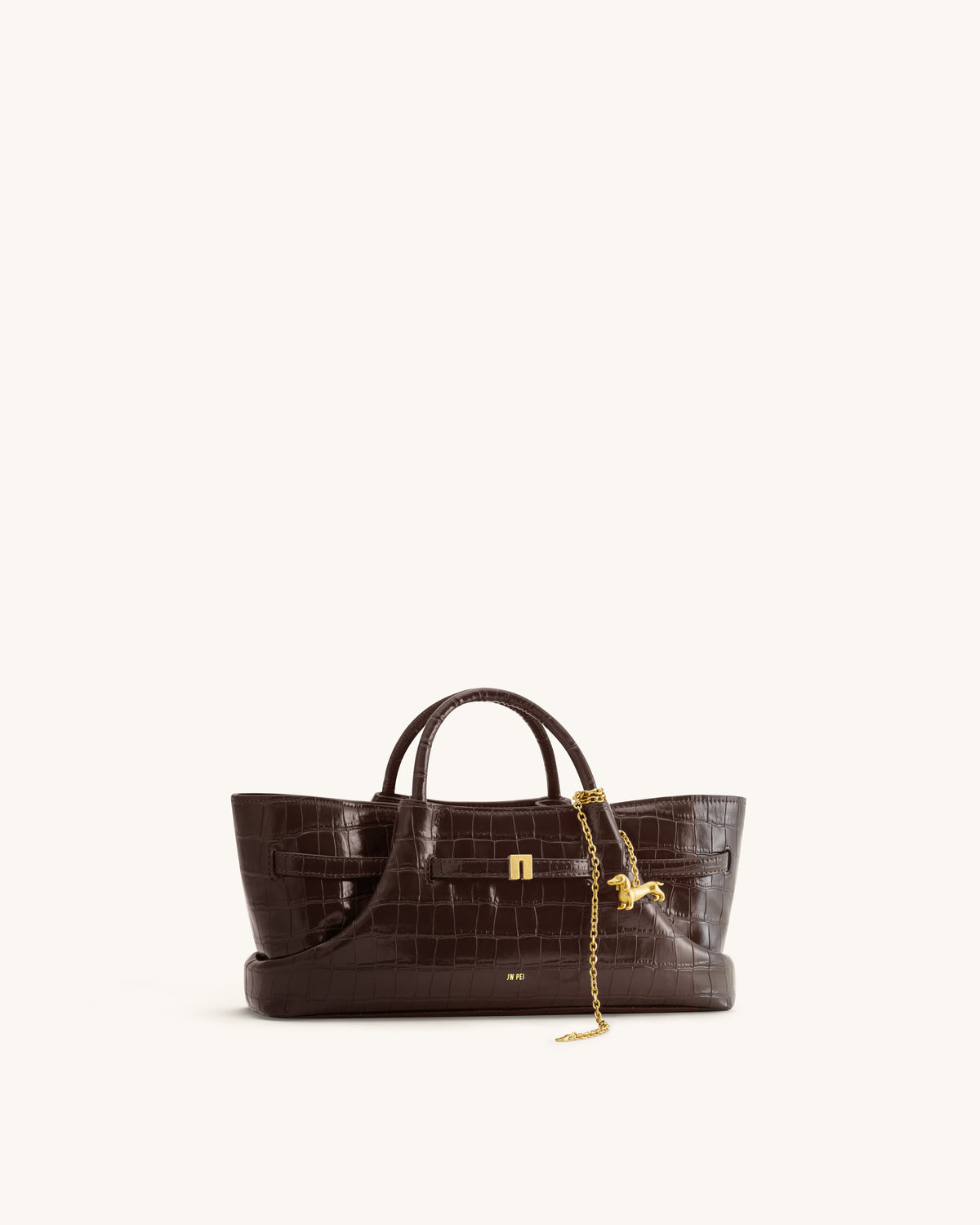 Maeve Dachshund Metal Charm Tote Bag - Dark Brown Croc