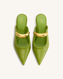 Sofia Metal Accent Sphere Heel Mules - Green