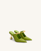 Sofia Metal Accent Sphere Heel Mules - Green