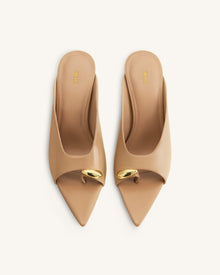 Noemi Pointed-Toe Mule Heels - Khaki
