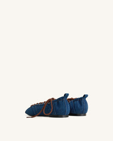 Ava Lace-Up Flats - Denim Blue