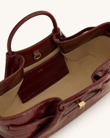 Maeve Dachshund Metal Charm Tote Bag - Burgundy Croc